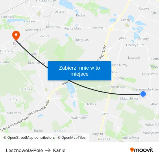 Lesznowola - Pole to Kanie map