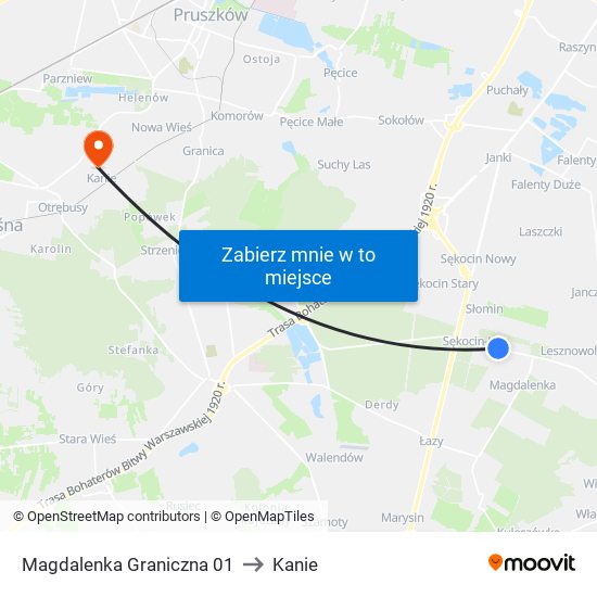 Magdalenka Graniczna to Kanie map