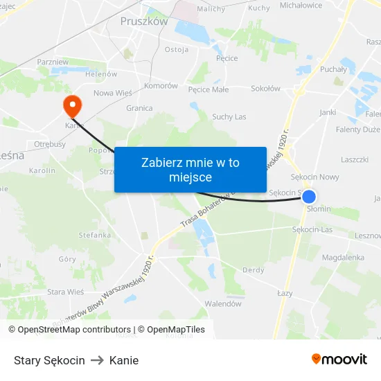 Stary Sękocin to Kanie map