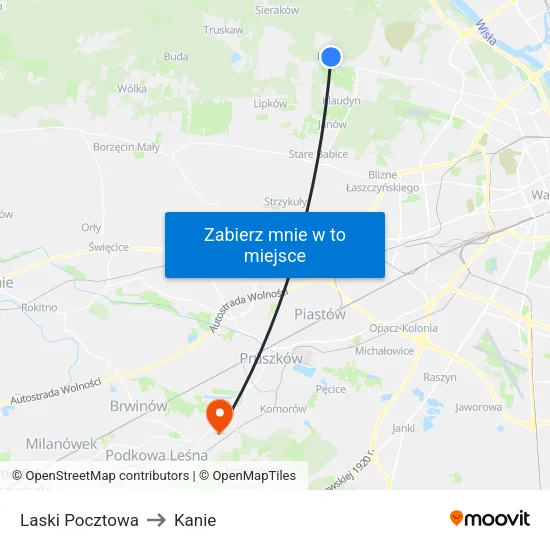 Laski Pocztowa to Kanie map