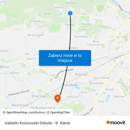 Izabelin Kościuszki - Szkoła to Kanie map