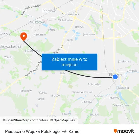 Piaseczno Wojska Polskiego to Kanie map