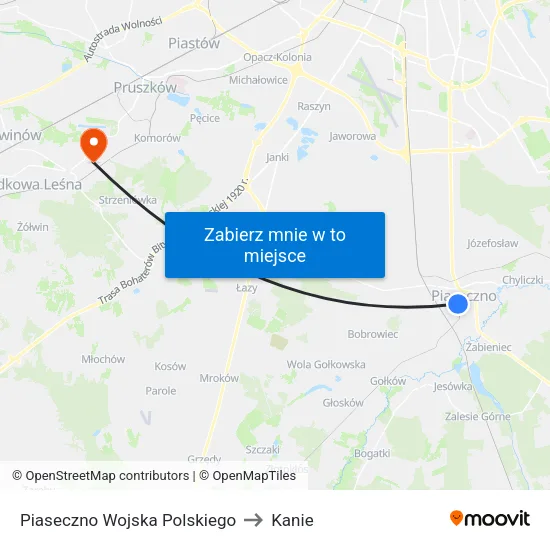Piaseczno Wojska Polskiego to Kanie map