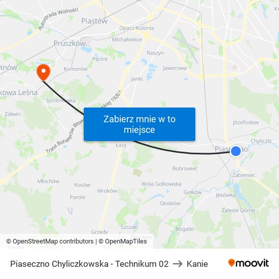 Piaseczno Chyliczkowska - Technikum 02 to Kanie map