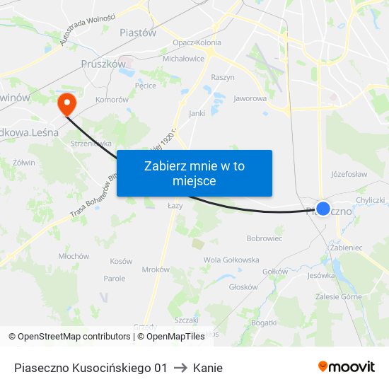 Piaseczno Kusocińskiego 01 to Kanie map