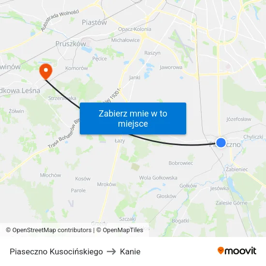 Piaseczno Kusocińskiego to Kanie map