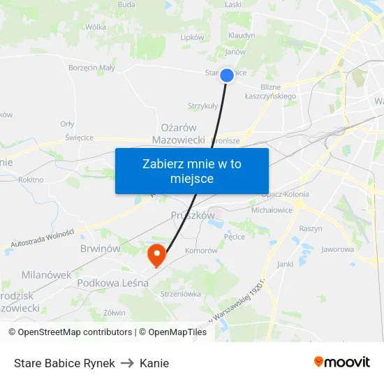 Stare Babice Rynek to Kanie map