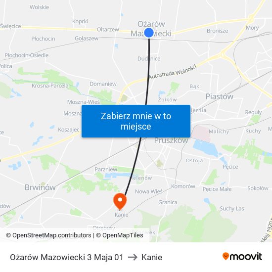 Ożarów Mazowiecki 3 Maja 01 to Kanie map