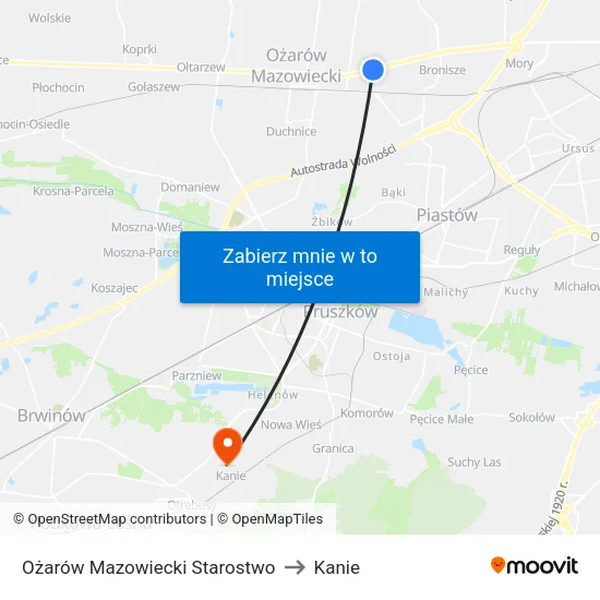 Ożarów Mazowiecki Starostwo to Kanie map