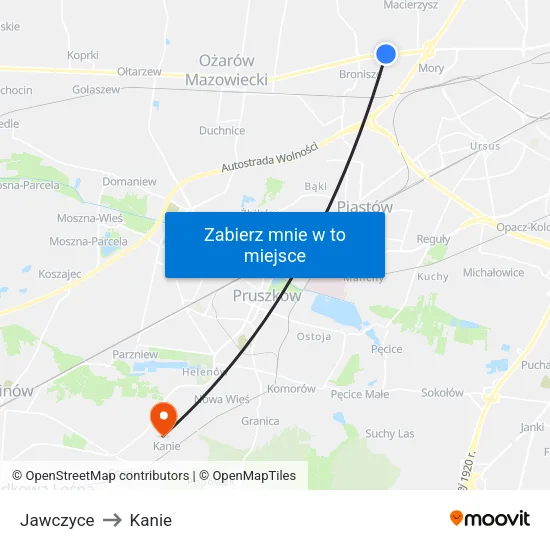 Jawczyce to Kanie map