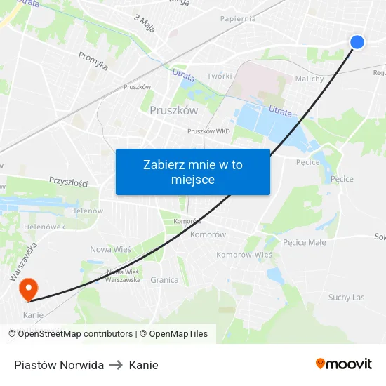 Piastów Norwida to Kanie map