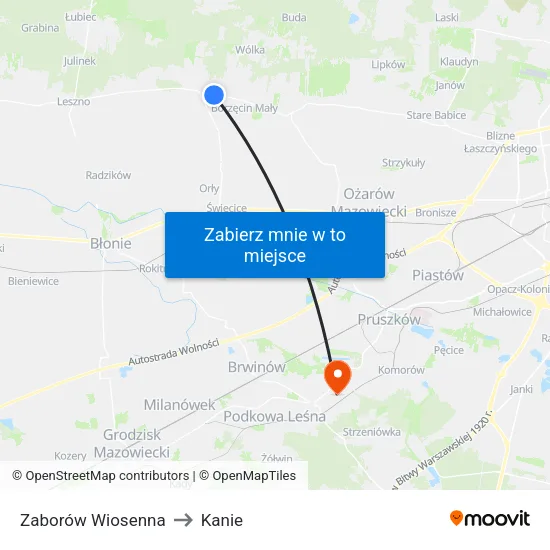 Zaborów Wiosenna to Kanie map