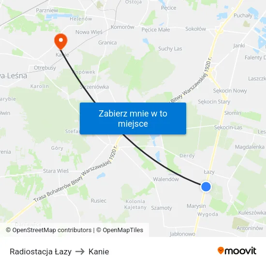 Radiostacja Łazy to Kanie map