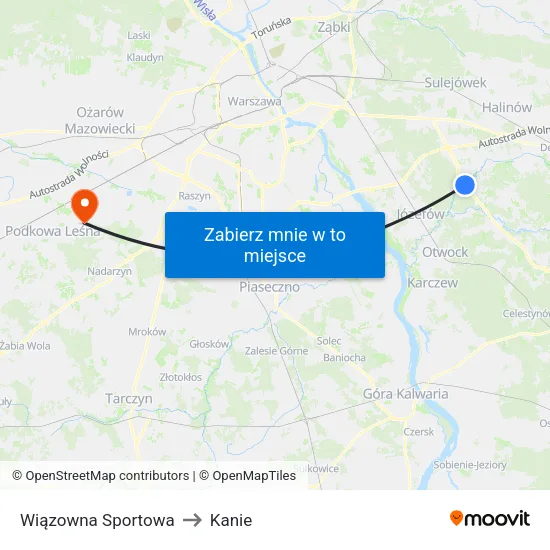 Wiązowna Sportowa to Kanie map