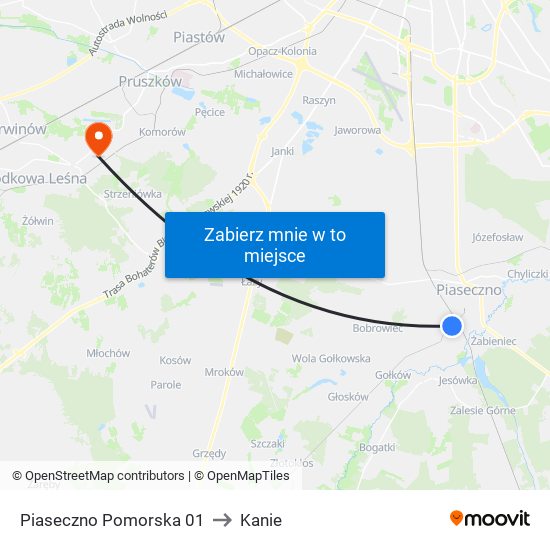 Piaseczno Pomorska 01 to Kanie map