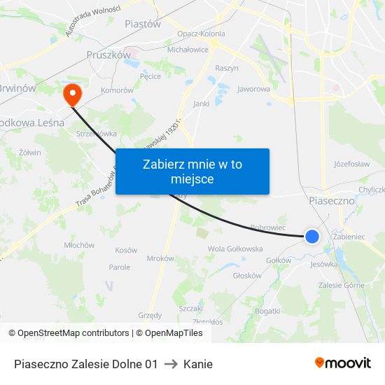 Piaseczno Zalesie Dolne 01 to Kanie map