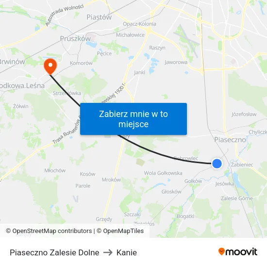 Piaseczno Zalesie Dolne to Kanie map