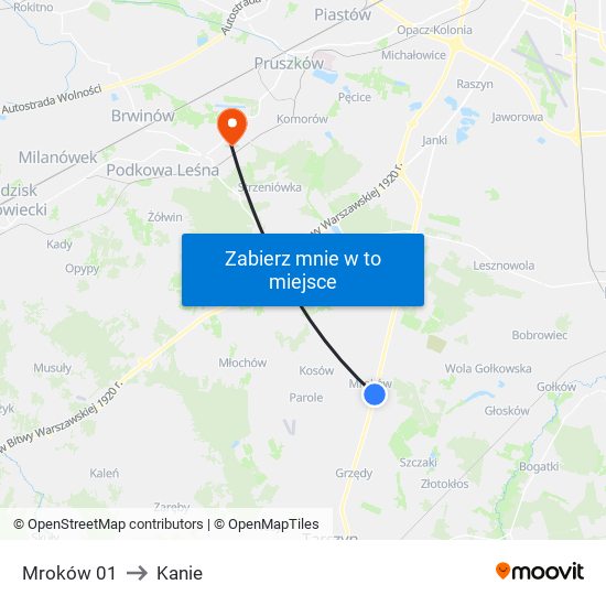 Mroków to Kanie map