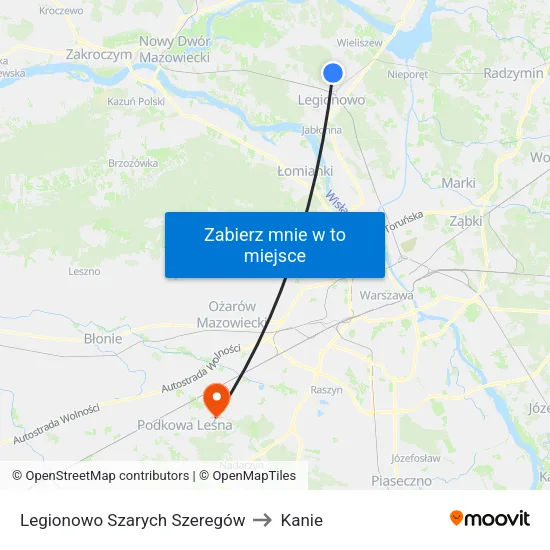 Legionowo Szarych Szeregów to Kanie map