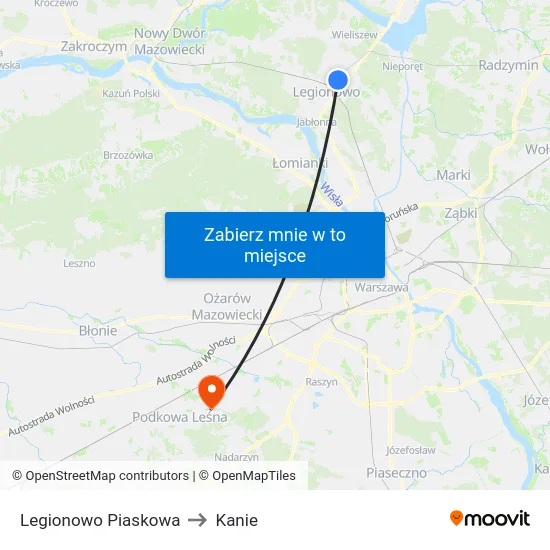 Legionowo Piaskowa to Kanie map