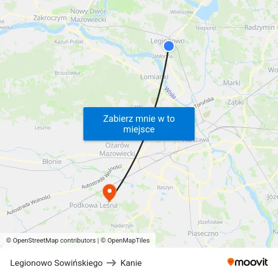 Legionowo Sowińskiego to Kanie map
