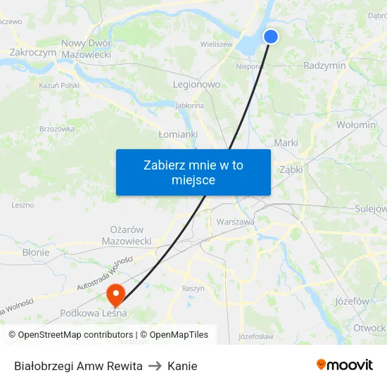 Białobrzegi Amw Rewita to Kanie map