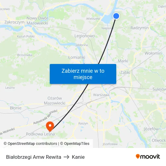 Białobrzegi Amw Rewita to Kanie map