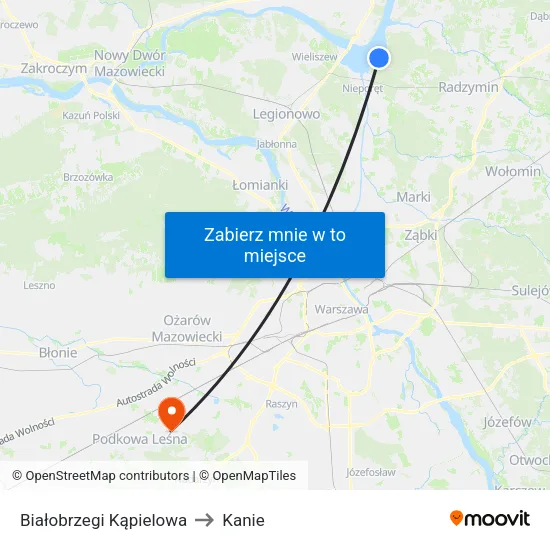 Białobrzegi Kąpielowa to Kanie map