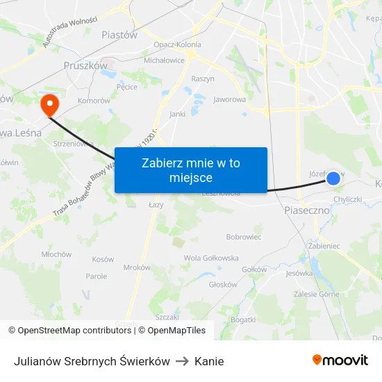 Julianów Srebrnych Świerków to Kanie map
