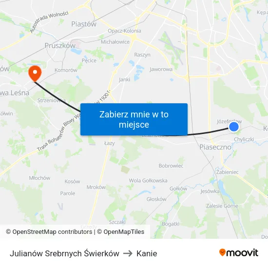 Julianów Srebrnych Świerków to Kanie map