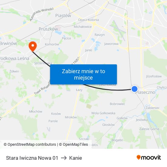 Stara Iwiczna Nowa to Kanie map