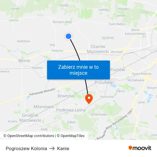 Pogroszew Kolonia to Kanie map