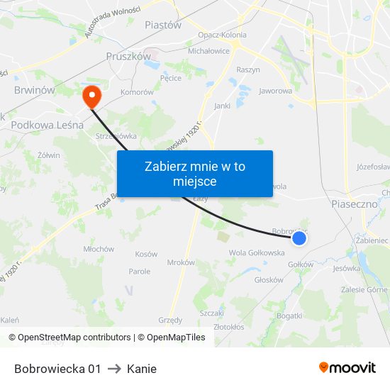 Bobrowiecka 01 to Kanie map