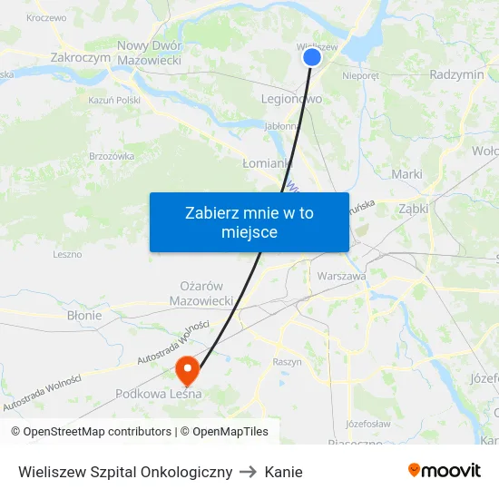 Wieliszew Szpital Onkologiczny to Kanie map