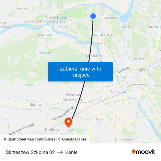 Skrzeszew Szkolna to Kanie map