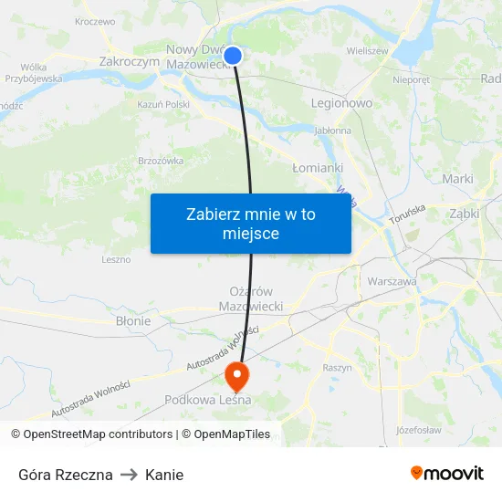 Góra Rzeczna to Kanie map
