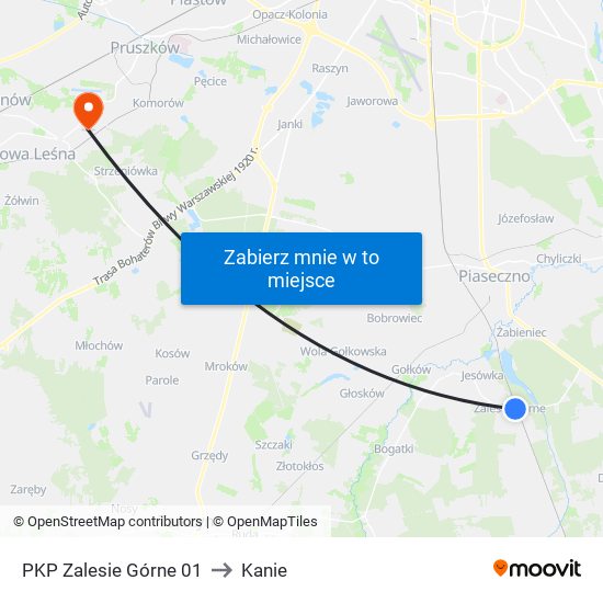 PKP Zalesie Górne to Kanie map