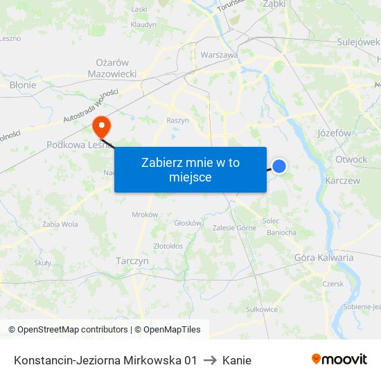 Konstancin-Jeziorna Mirkowska 01 to Kanie map