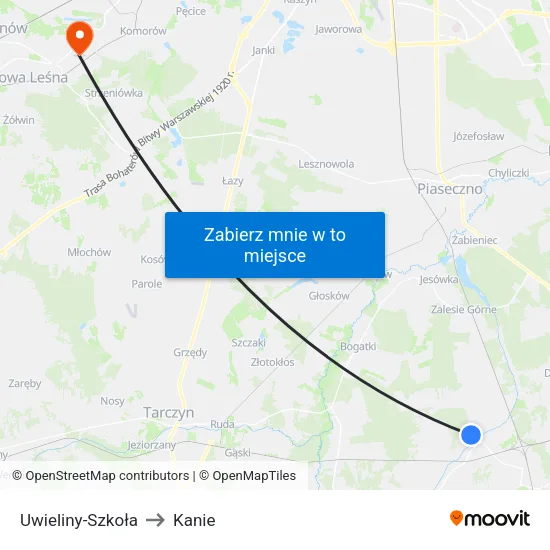 Uwieliny - Szkoła to Kanie map