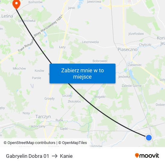 Gabryelin Dobra to Kanie map