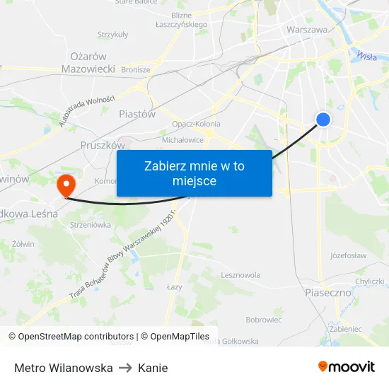 Metro Wilanowska to Kanie map