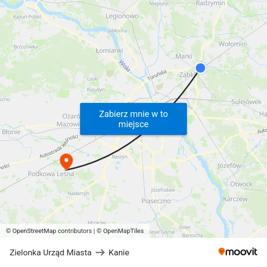 Zielonka Urząd Miasta to Kanie map