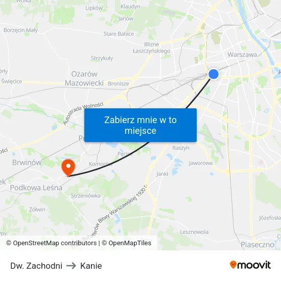 Dw. Zachodni to Kanie map