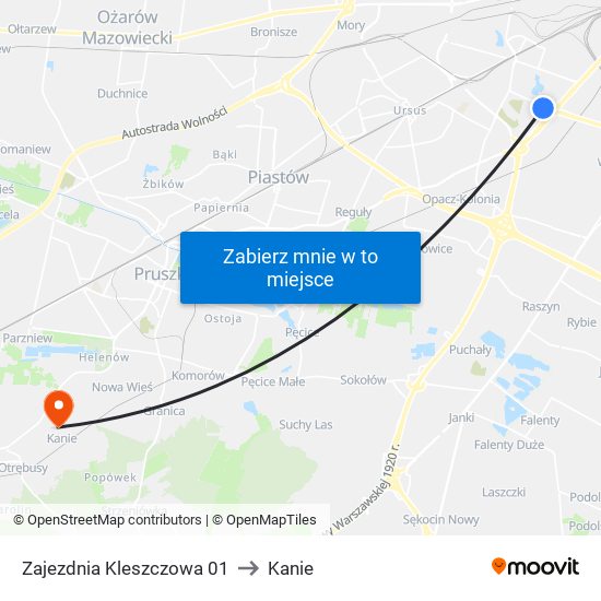 Zajezdnia Kleszczowa to Kanie map