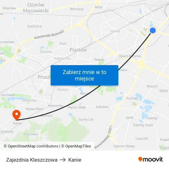 Zajezdnia Kleszczowa to Kanie map