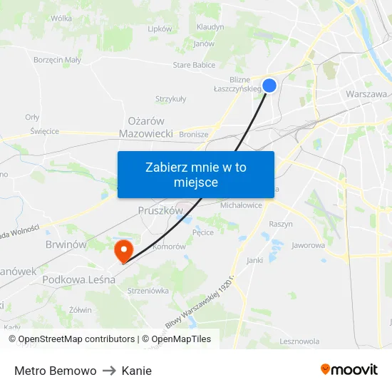 Metro Bemowo to Kanie map