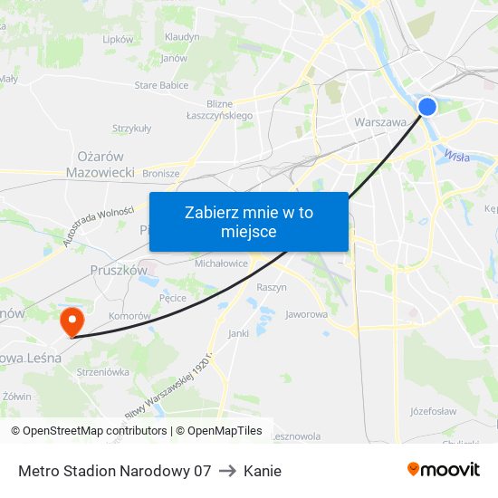 Metro Stadion Narodowy to Kanie map