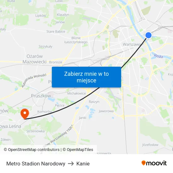 Metro Stadion Narodowy to Kanie map