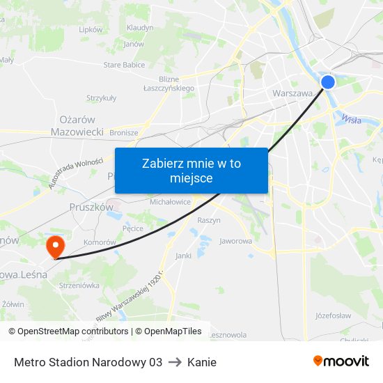 Metro Stadion Narodowy to Kanie map