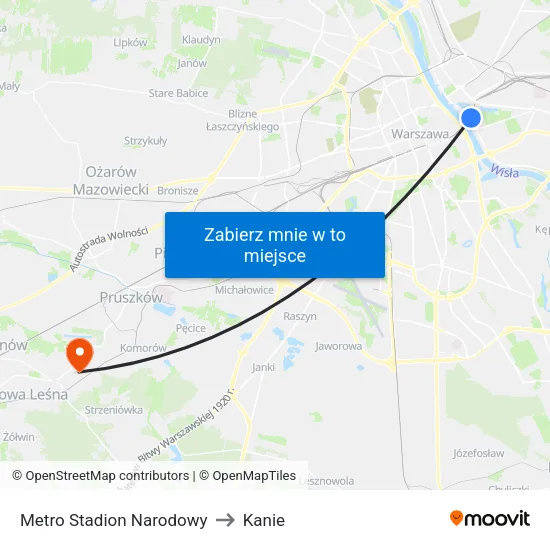 Metro Stadion Narodowy to Kanie map